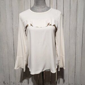 Loft SP Top Cream Ivory Ruffle Boho Cottage Coquette Twee Fairy Bell Sleeve